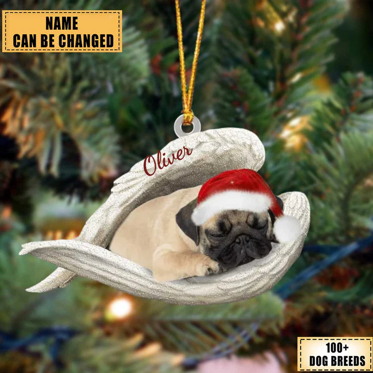 Personalized Dog Sleeping Angel Christmas Ornament, Custom Shape Ornamet Dogs Lover, Ornaments Decor for Dog Mom and Dog Dad