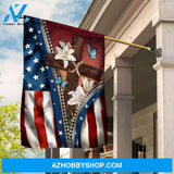 American flag, wooden cross and lily flowers - Jesus US Flag