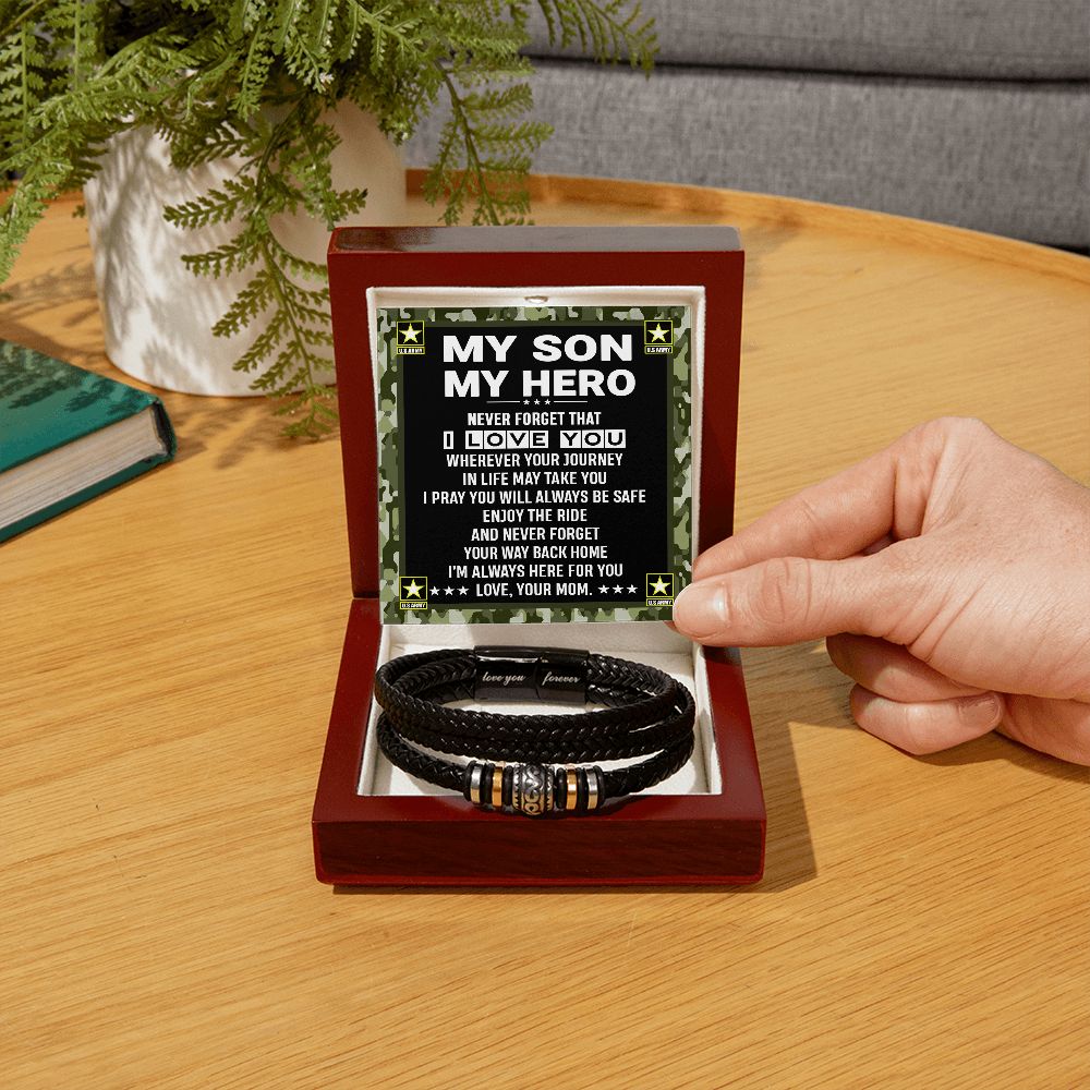 My Son My Hero From Mom Leather Bracelet - Gift Army Son From Mom