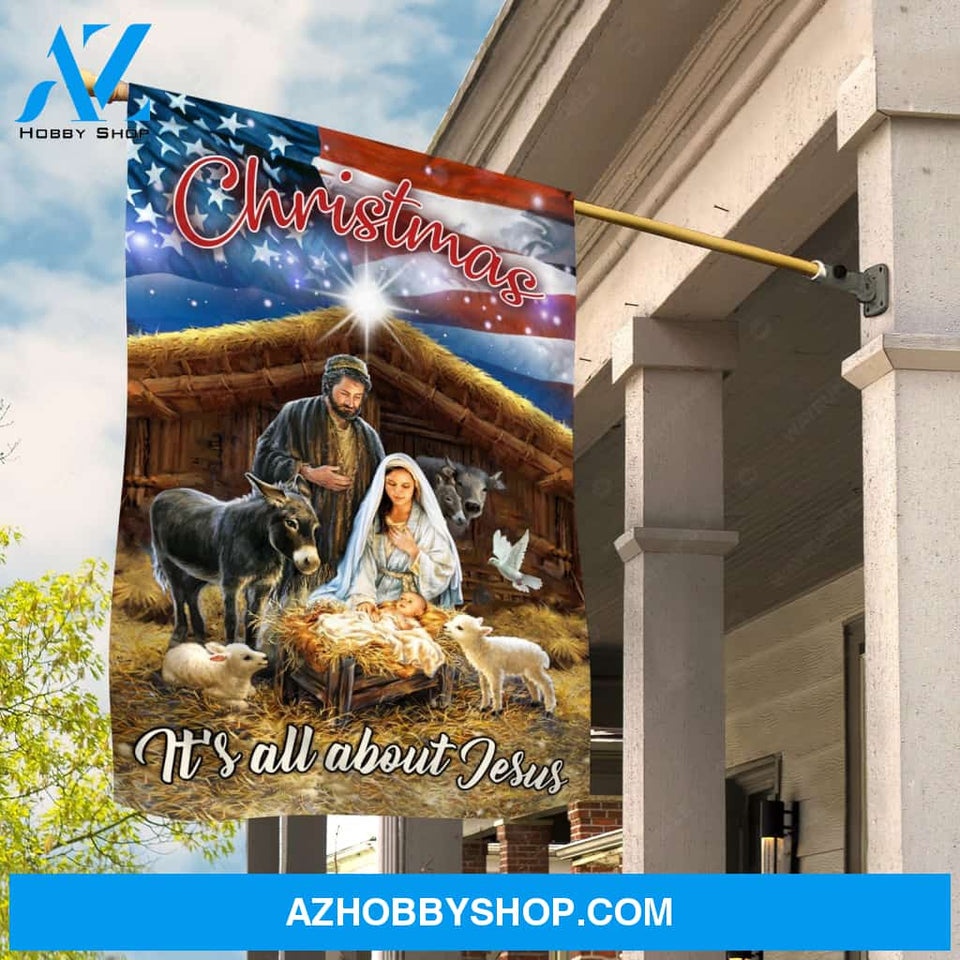 Birth of Jesus, Lamb of God, Farm animal, American flag, Christmas, It's all about Jesus - Jesus Flag