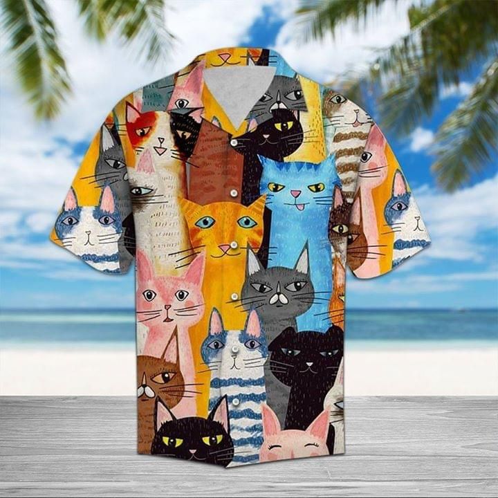 Cat Cute Hawaiian Graphic Print Short Sleeve