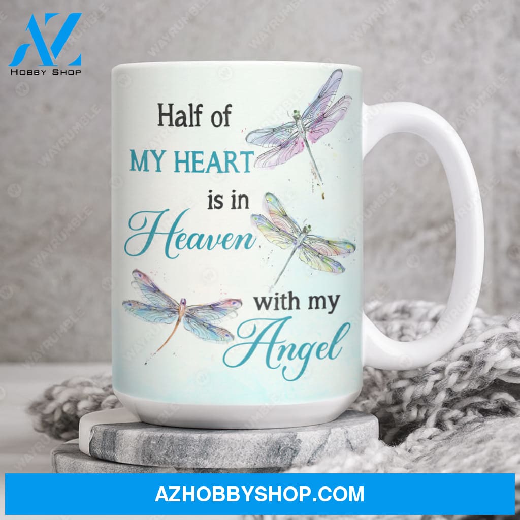 Colorful dragonfly, Half of my heart is in heaven with my angel - Heaven AOP Mug