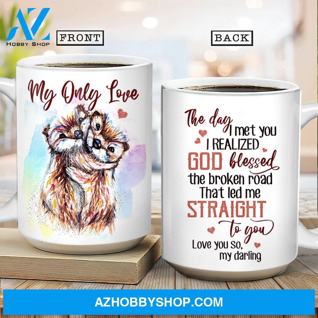 Colorful otter drawing, Sweet heart, Gift for lover, My only love, The day I met you - Couple White Mug