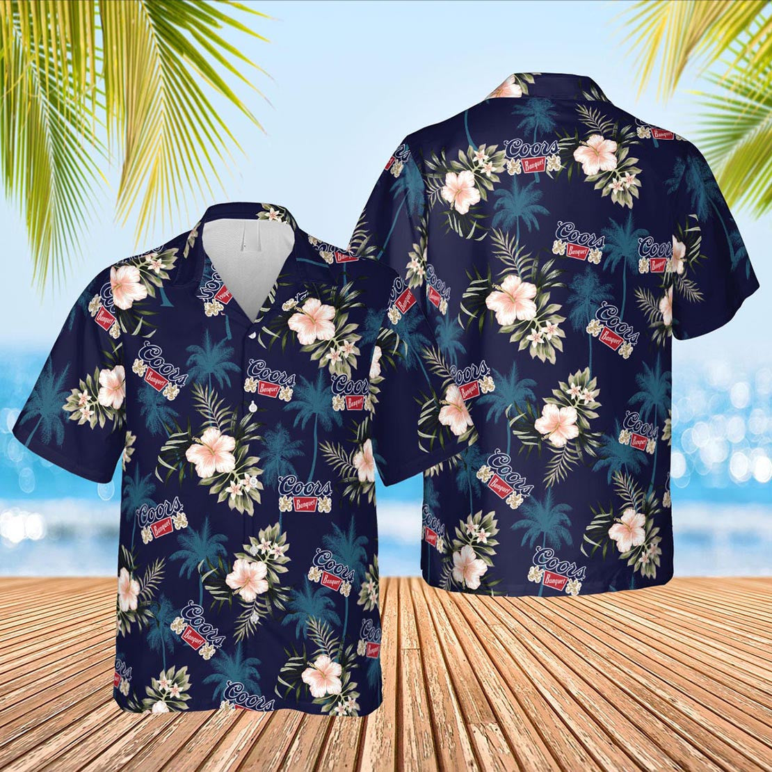 Coors Banquet Beer Aloha Hawaiian Graphic Print Short Sleeve