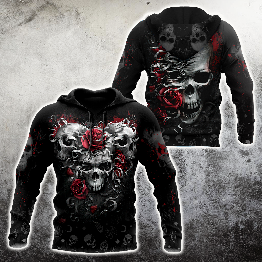 Unisex Hoodie All Over Print Skull Gifts Heart Of Roses Skull Unisex Hoodie
