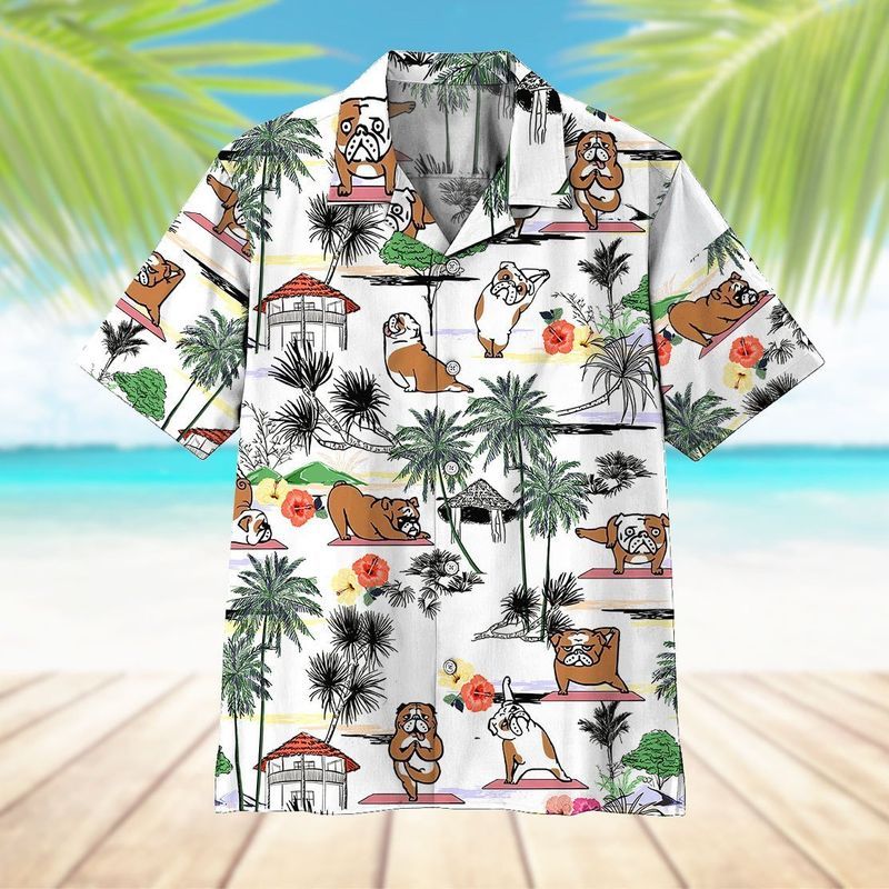 Bulldog Yoga White Awesome Design Unisex Hawaiian Shirt For Men And Women Dhc17064035