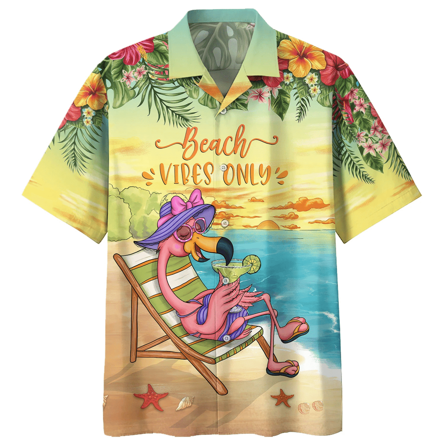 Flamingo Beach Vibes Only Print Short Sleeve