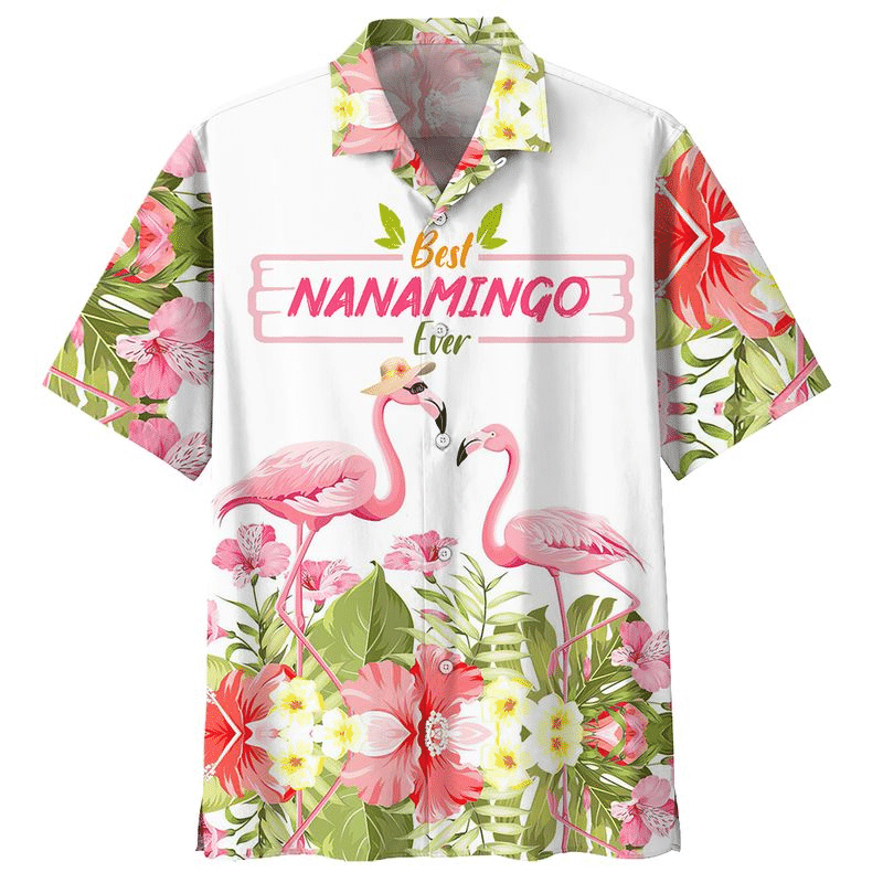 Flamingo Best Nanamingo Ever Tropical Flowers Print Short Sleeve