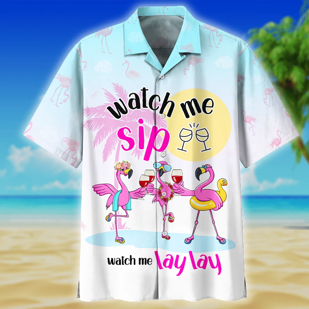 Flamingo Drink Wine Watch Me Sip Watch Me Laylay Print Short Sleeve