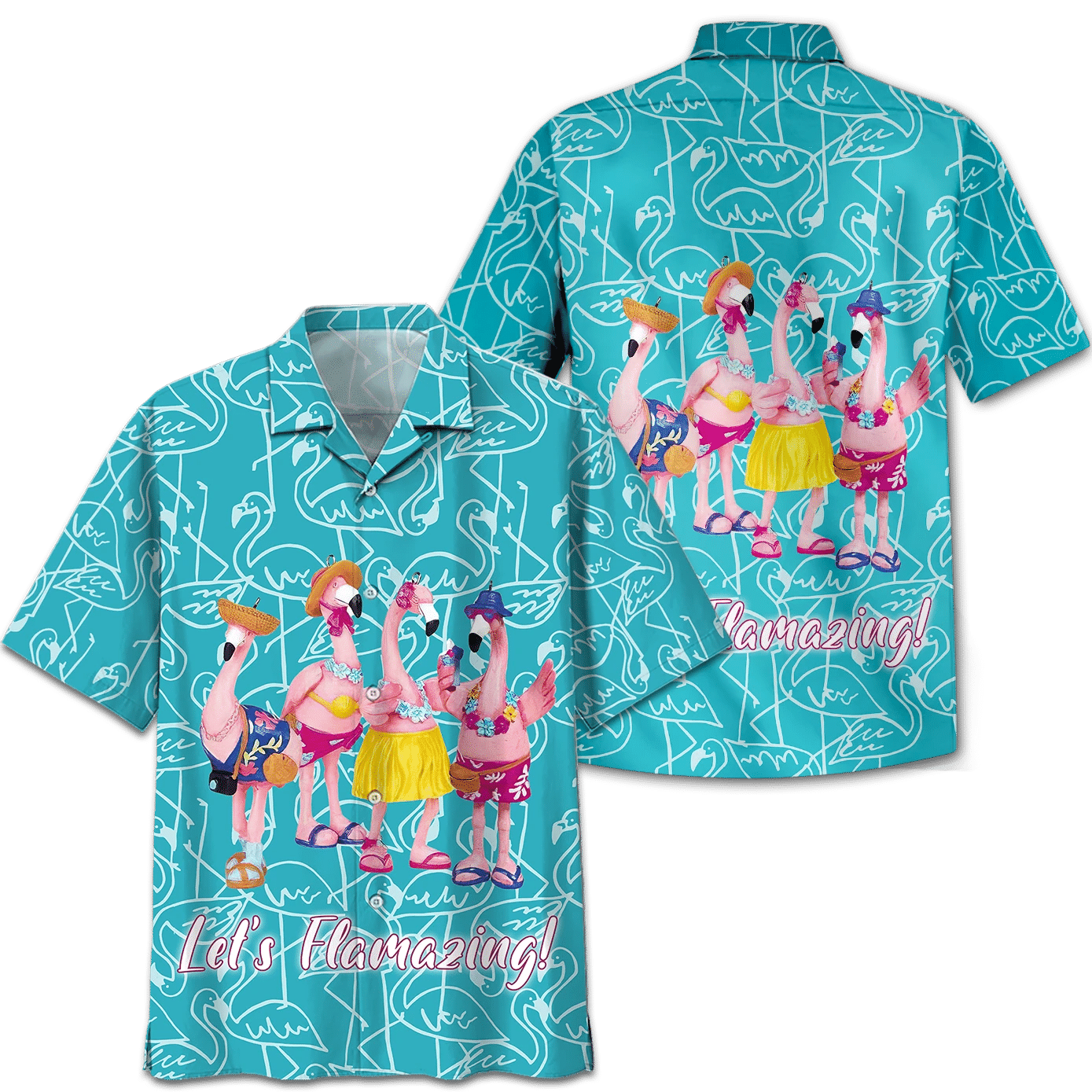 Flamingo Hawaii Let's Flamazing Print Short Sleeve