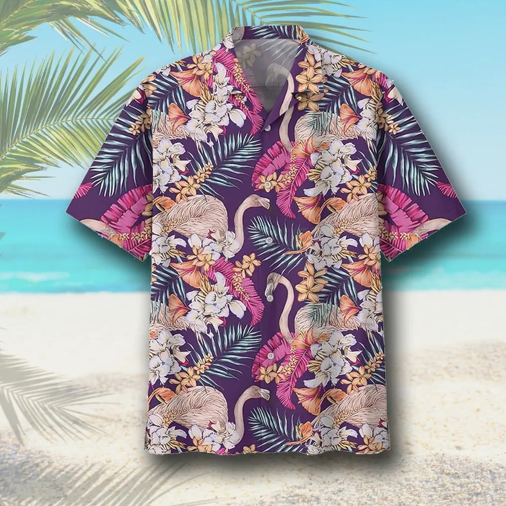 Flamingo Hawaiian IV Graphic Print Short Sleeve