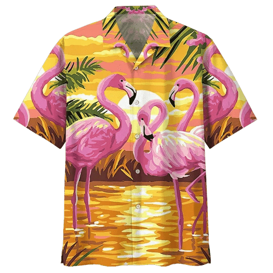Flamingo In Sunset Print Short Sleeve