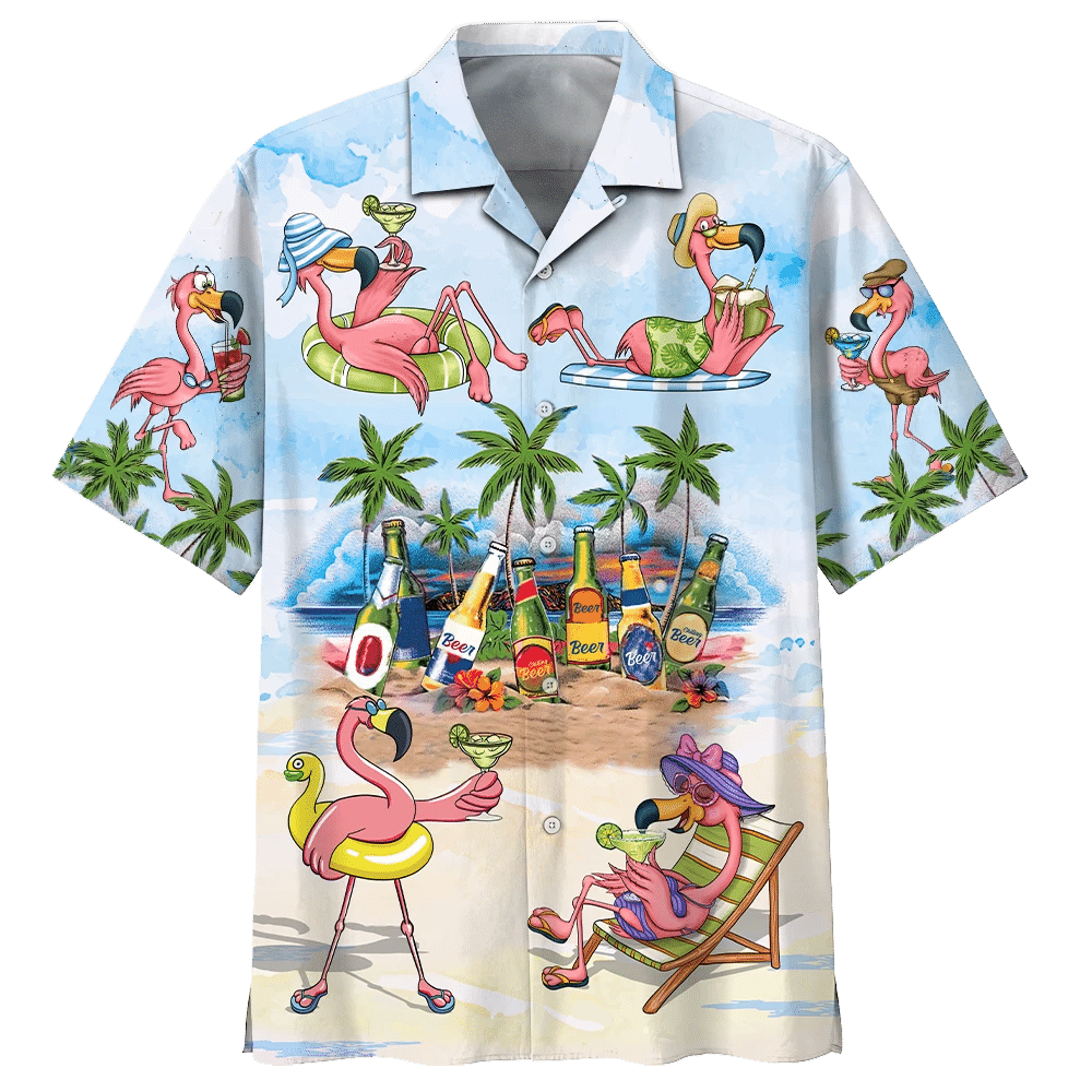 Flamingo In The Beach Print Short Sleeve