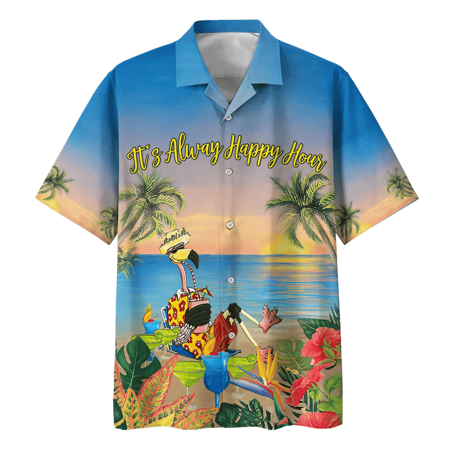 Flamingo It's Alway Happy Hour Print Short Sleeve