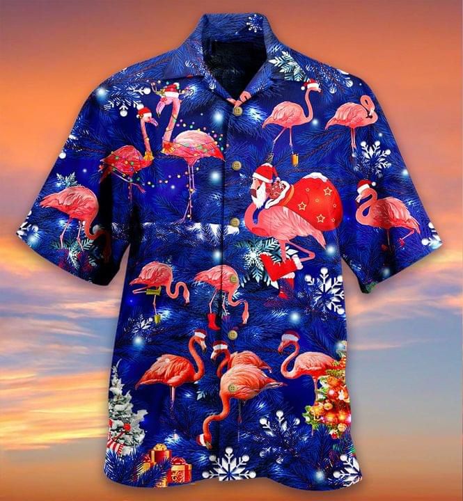 Flamingo Merry Christmas Print Short Sleeve