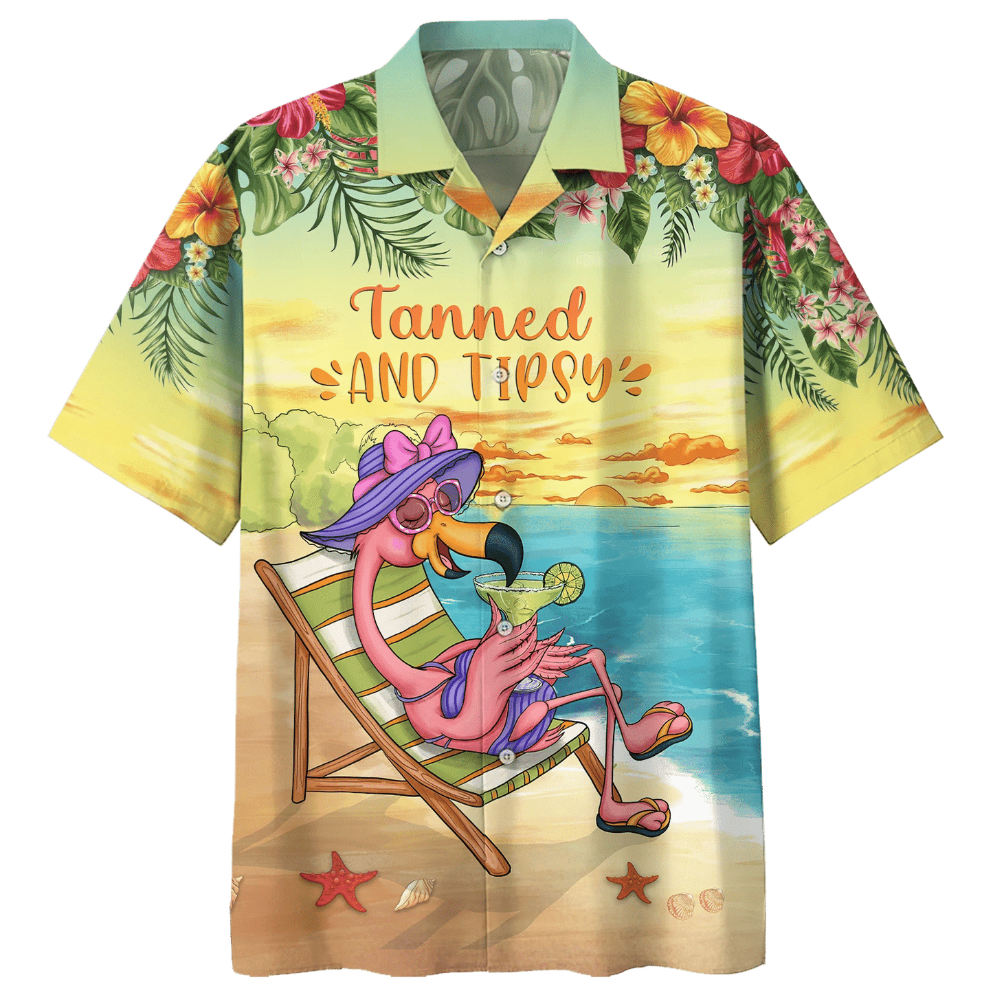 Flamingo Tanned And Tipsy Print Short Sleeve