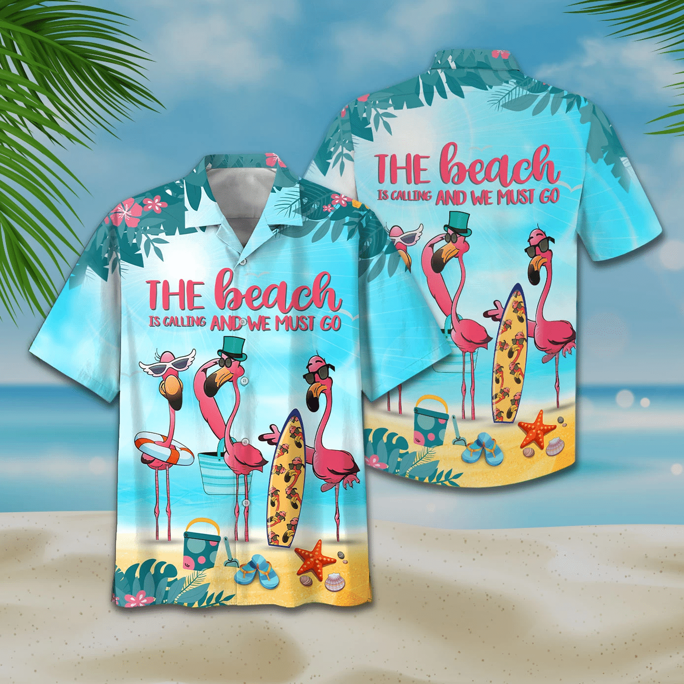 Flamingo The Beach Is Calling And We Must Go Print Short Sleeve