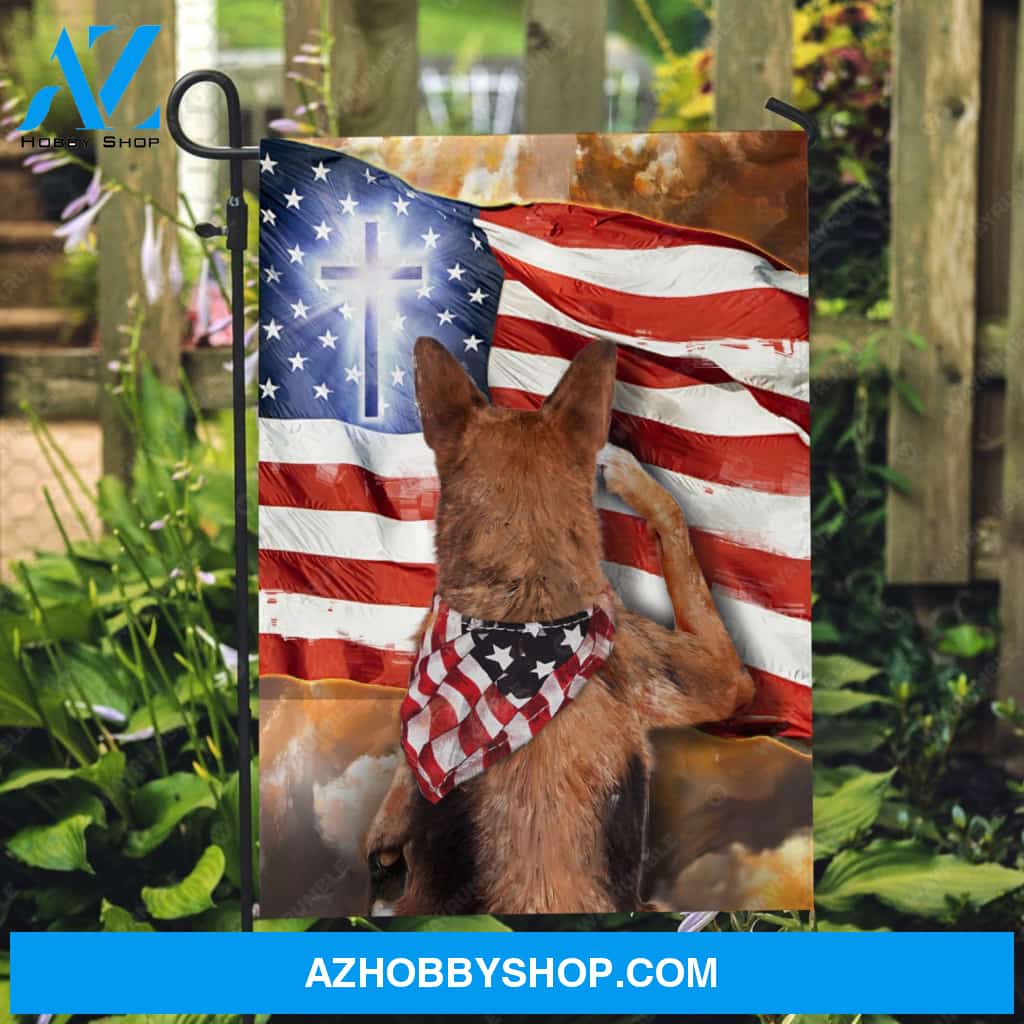 German Shepherd painting, Amazing US flag, Blue cross - Jesus Flag