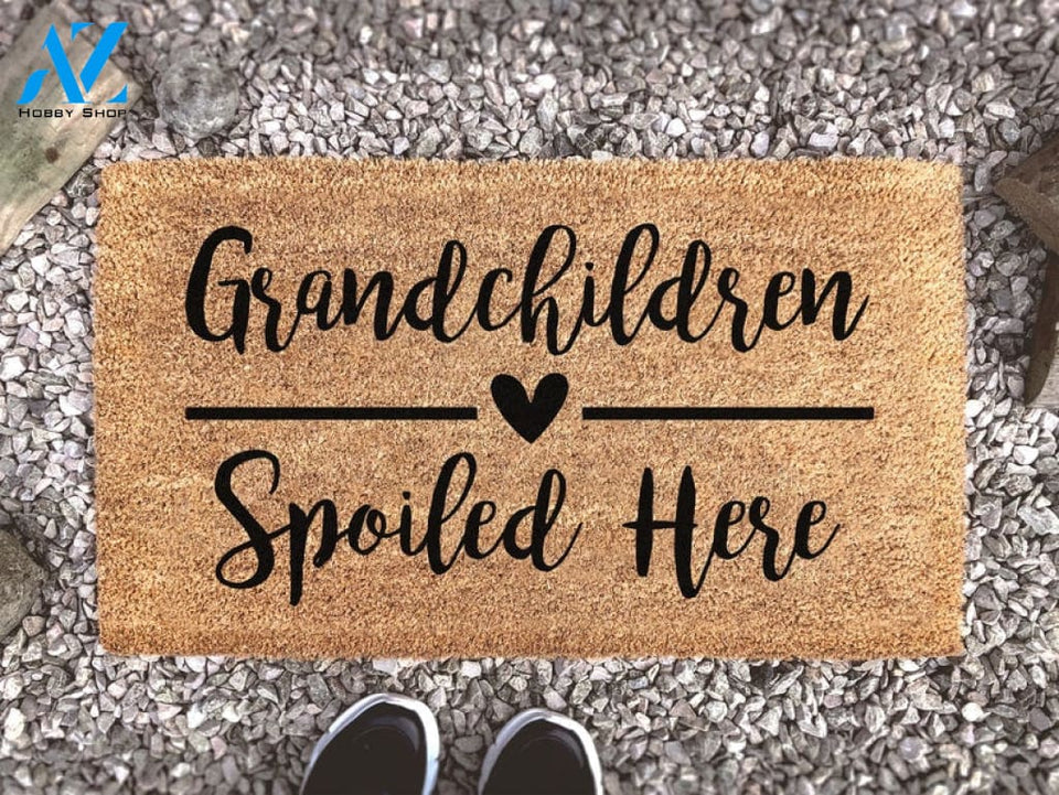 Grandchildren Spoiled Here - Personalized Family Doormat - Custom Coir Door Mat - Housewarming Gift