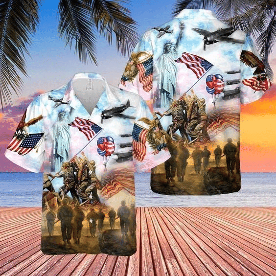 Happy Independence Day 4th Of July Hawaiian Graphic Print Short Sleeve