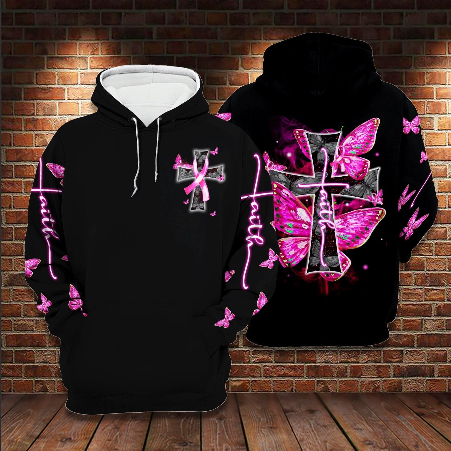 Faith Breast Cancer Butterfly Cross Unisex Hoodie