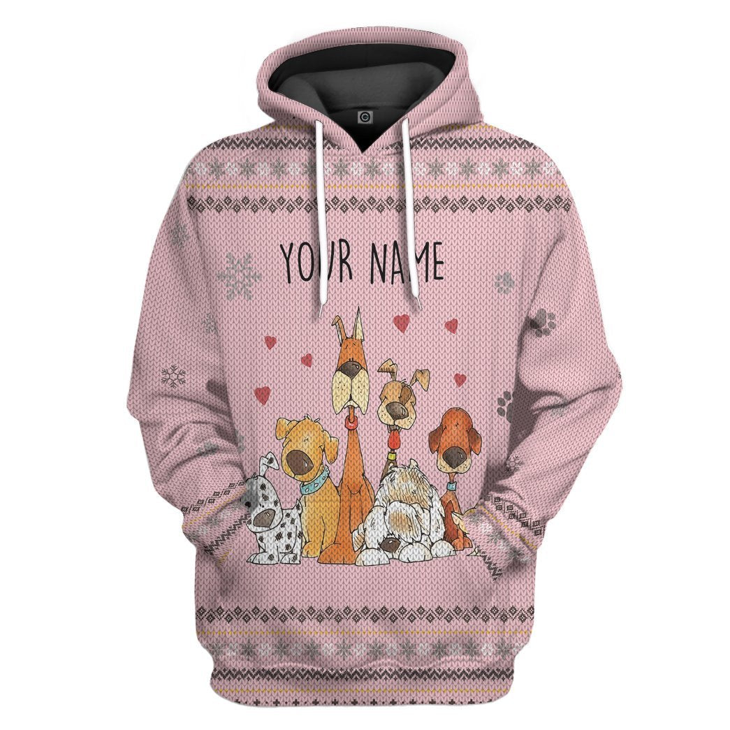 3D Dogs Make Me Happy Custom Name Christmas Ugly All Over Print Unisex Hoodie For Dog Lovers