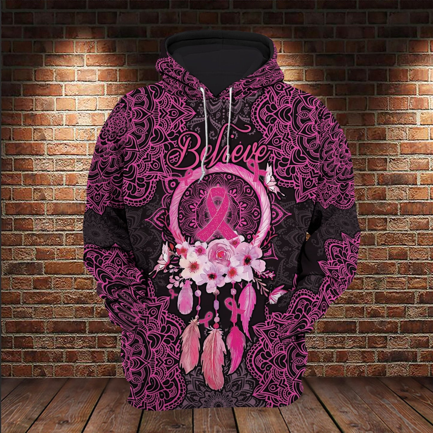October Pink For Girl Woman Breast Mandala Dreamcatcher Butterfly Unisex Hoodie