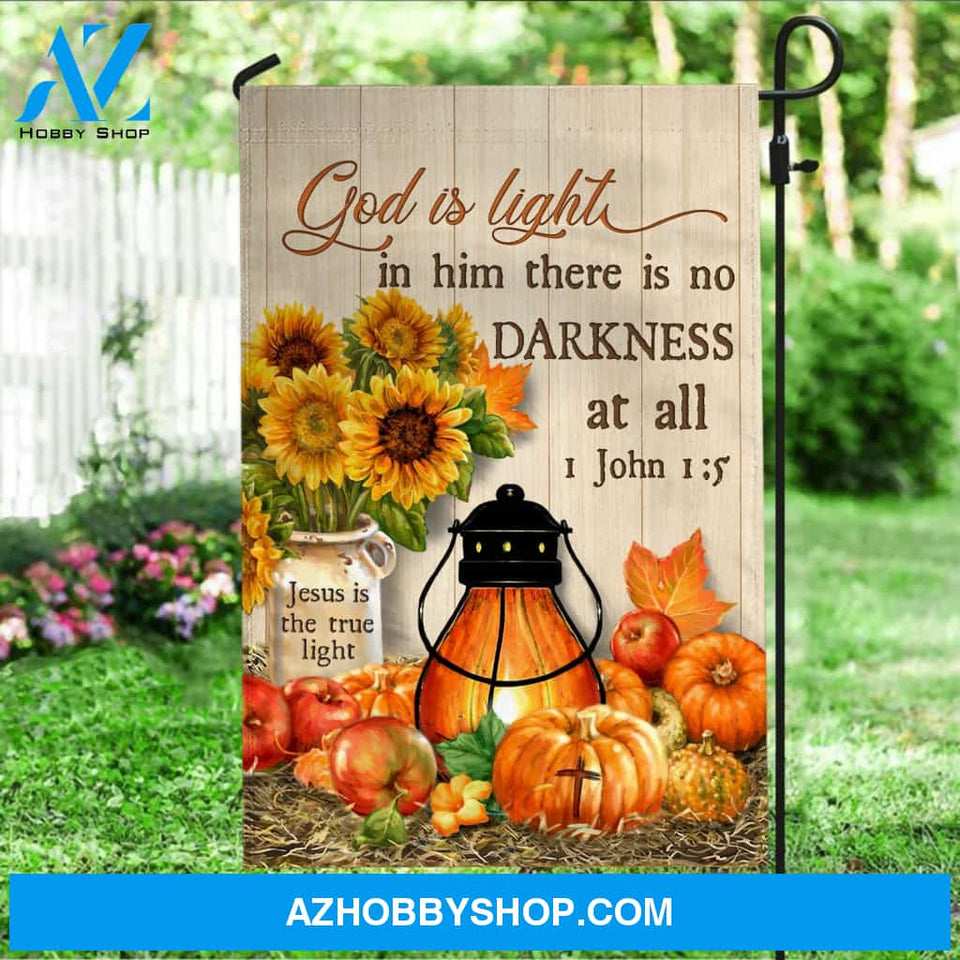 Jesus - Pumpkins and sunflower - God is light in him there is no darkness at all - Flag