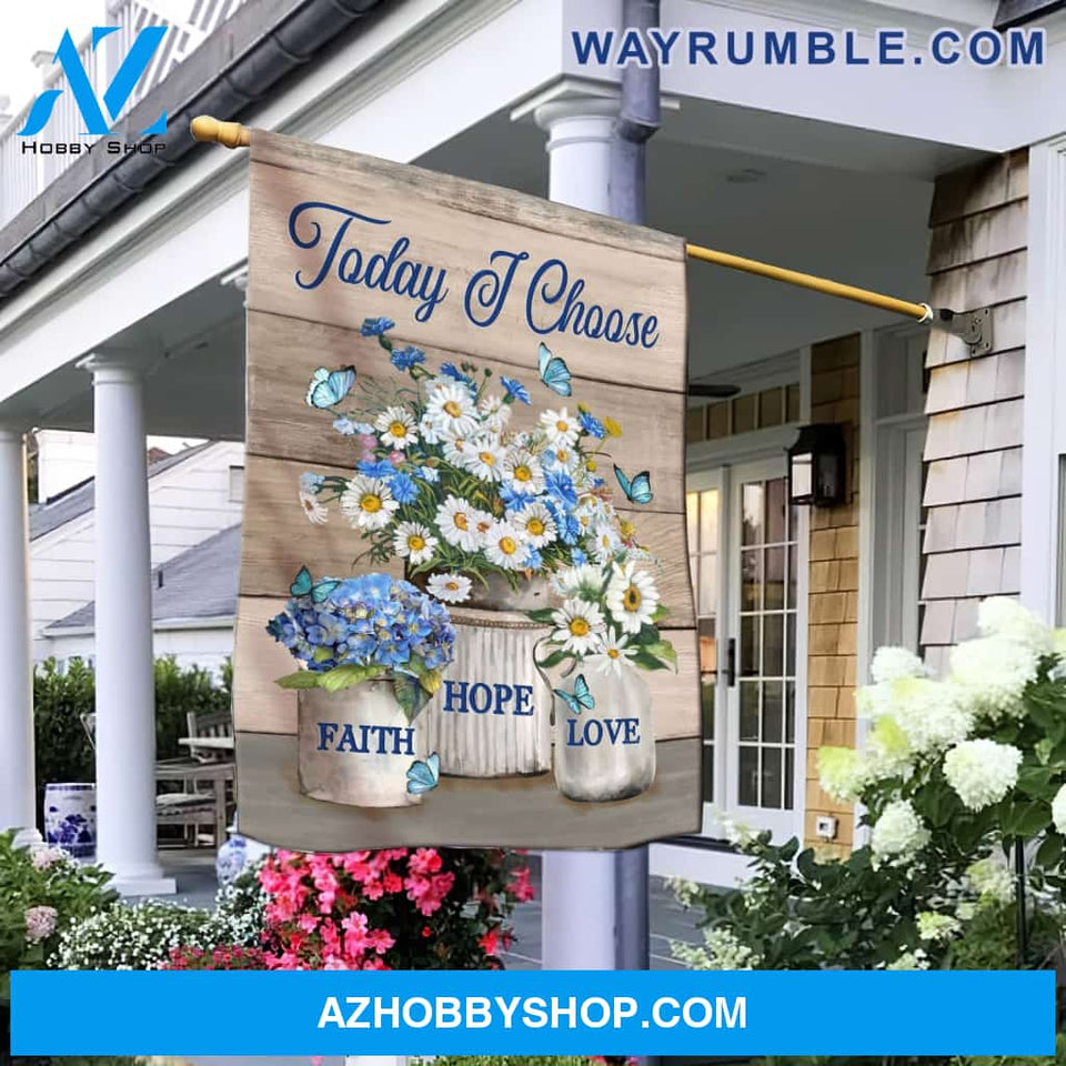 Jesus - White flower in vase with butterfly - Today I choose love - Flag