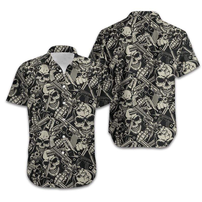 Hawaiian Aloha Shirt Guns Skulls Pattern For Men Women