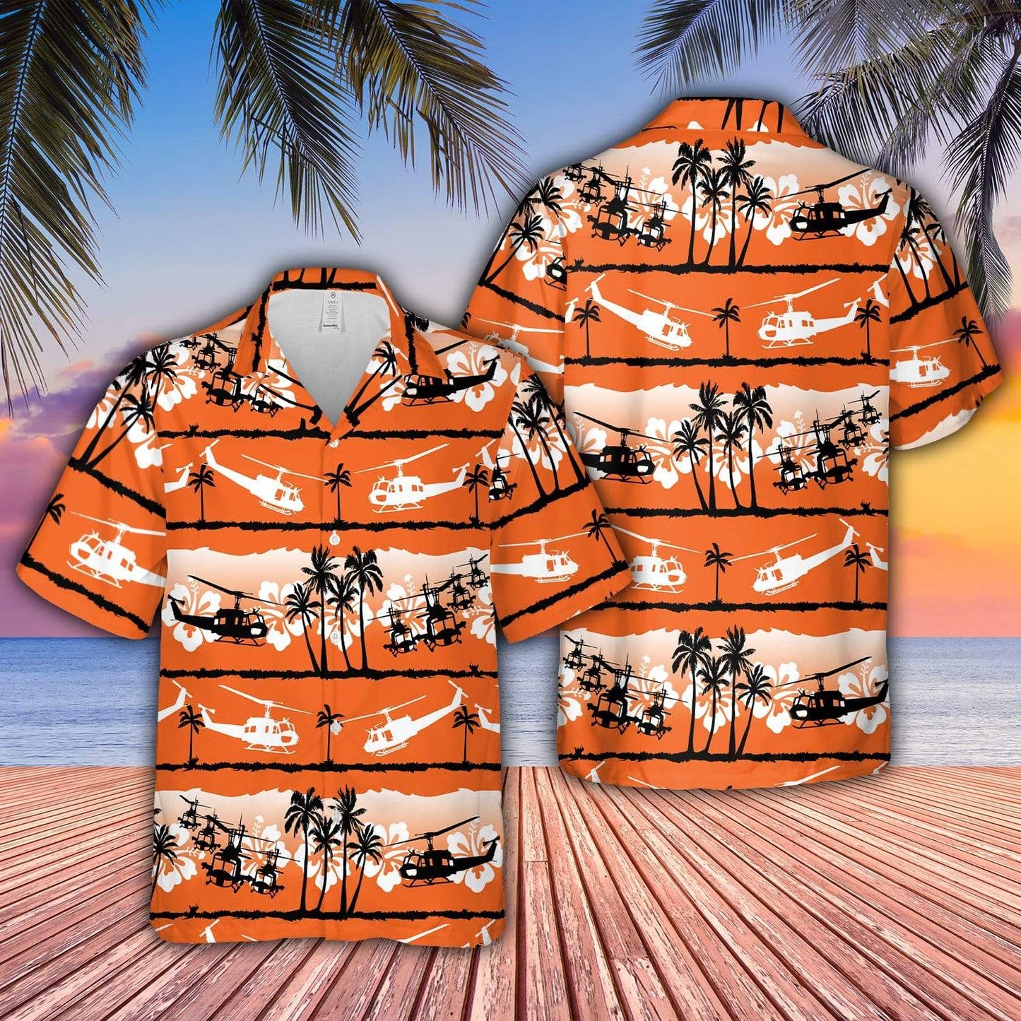 Hawaiian Aloha Shirt Helicopter Huey Sunset For Men Women