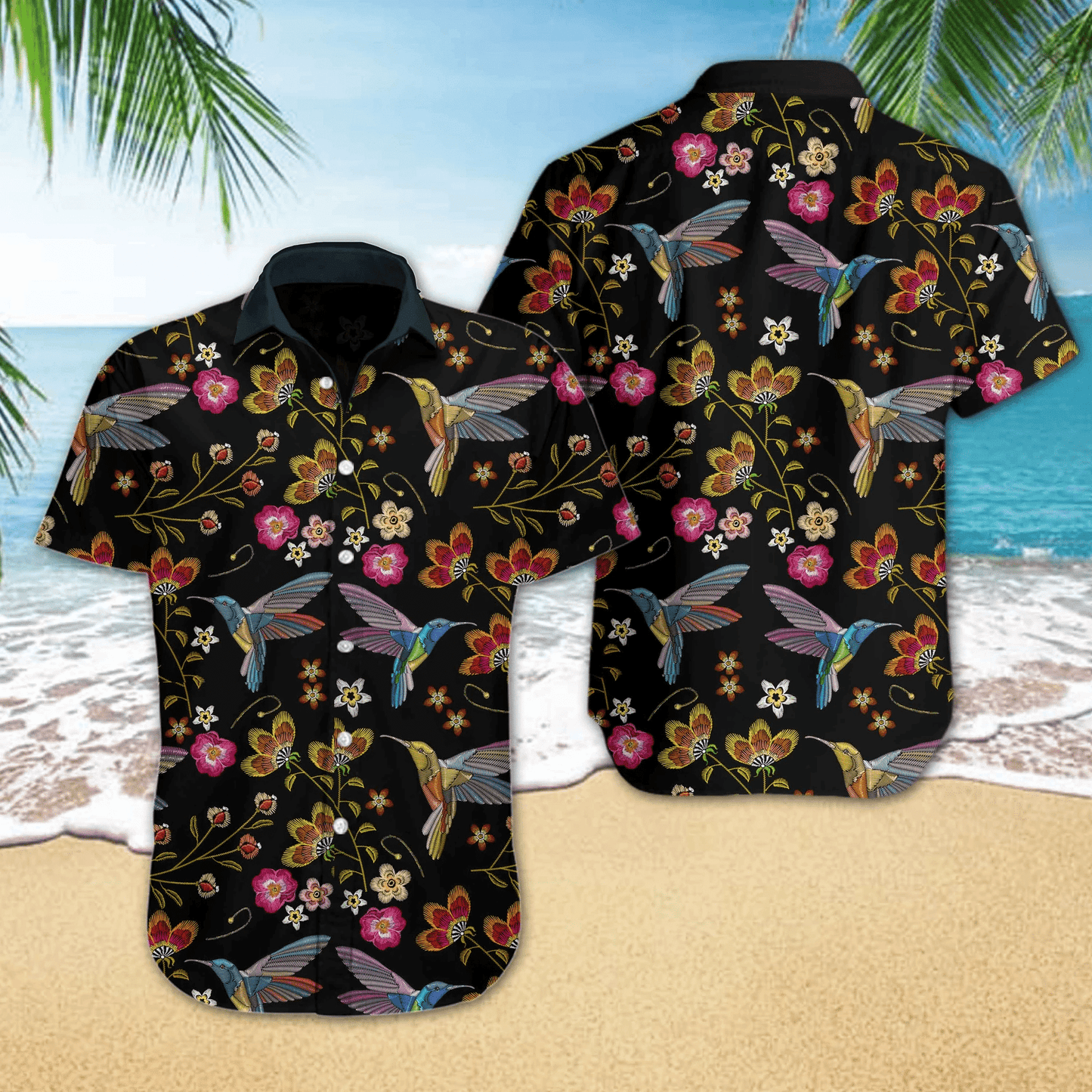 Hawaiian Aloha Shirt Hummingbird Embroidery For Men Women