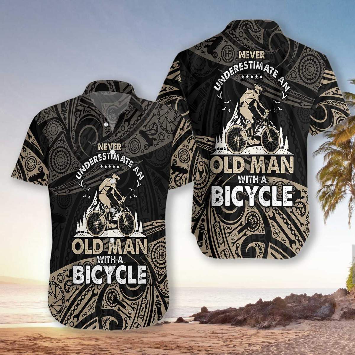 Hawaiian Aloha Shirt Never Underestimate An Old Men With A Bicycle