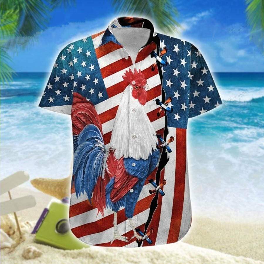 Hawaiian Aloha Shirt Rooster America 4th Of July For Men Women