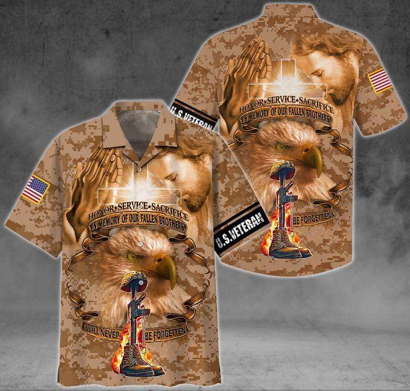 Honor The Fallen Service Us Veteran Jesus Hawaiian Aloha Shirt For Men Women