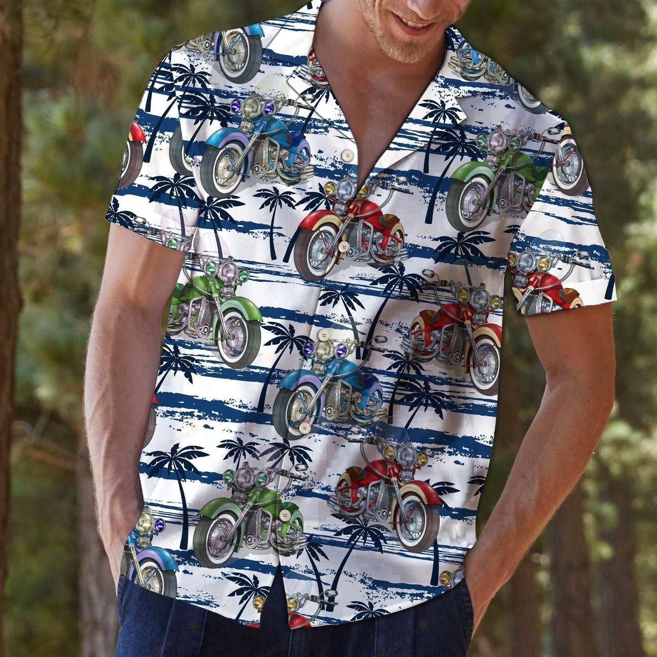 Motorbike Sea Palm Tree Colorful Amazing Design Hawaiian Shirt For Men Women