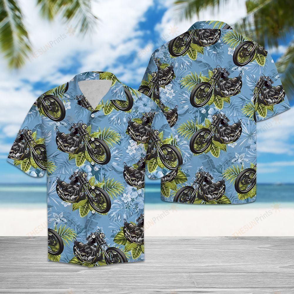 Motorbike Tropical Blue Nice Design Hawaiian Shirt For Men Women