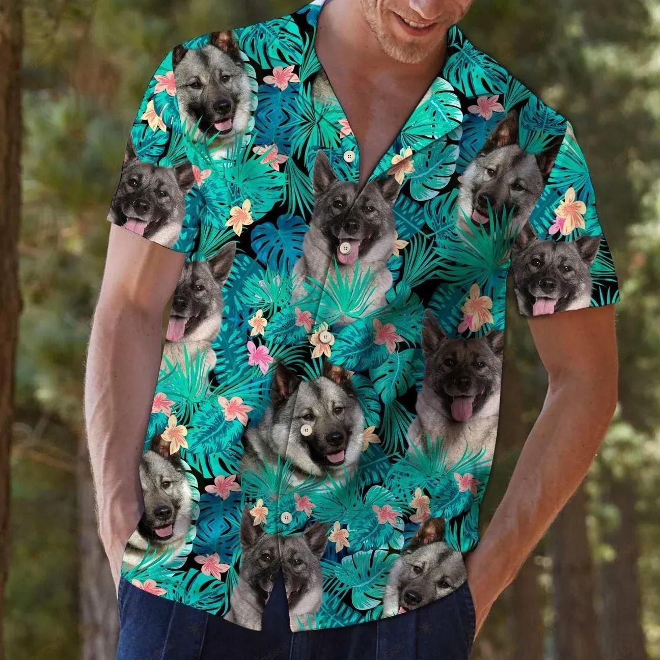 Norwegian Elkhound Tropical Green Nice Design Hawaiian Shirt For Men Women
