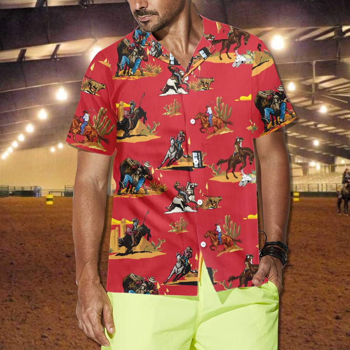 Red Pattern Rodeo Cowboy Hawaiian Shirt For Men Women