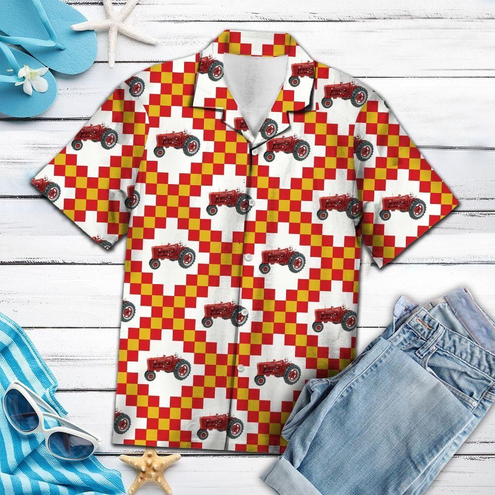 Red Tractor Farmer Orange Unique Design Hawaiian Shirt For Men Women