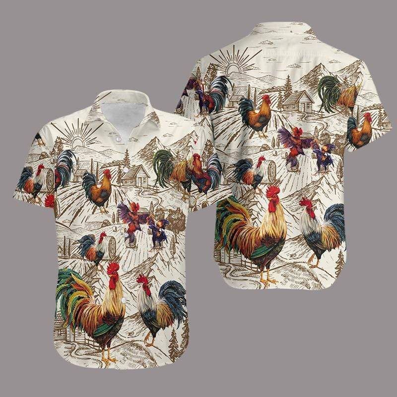Rooster Vintage Hawaiian Aloha Shirt Gift For Farmer For Men Women