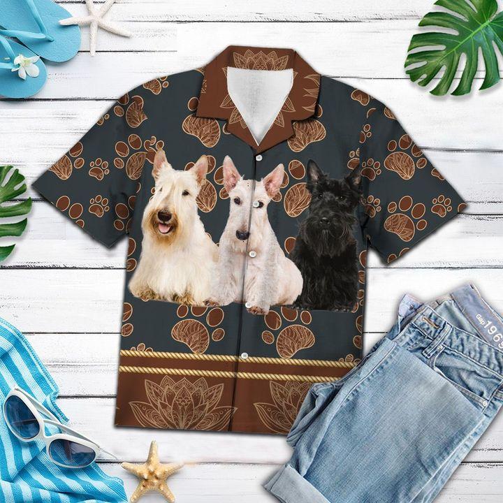 Scottish Terrier Flower Paw Hawaiian Shirt For Men Women