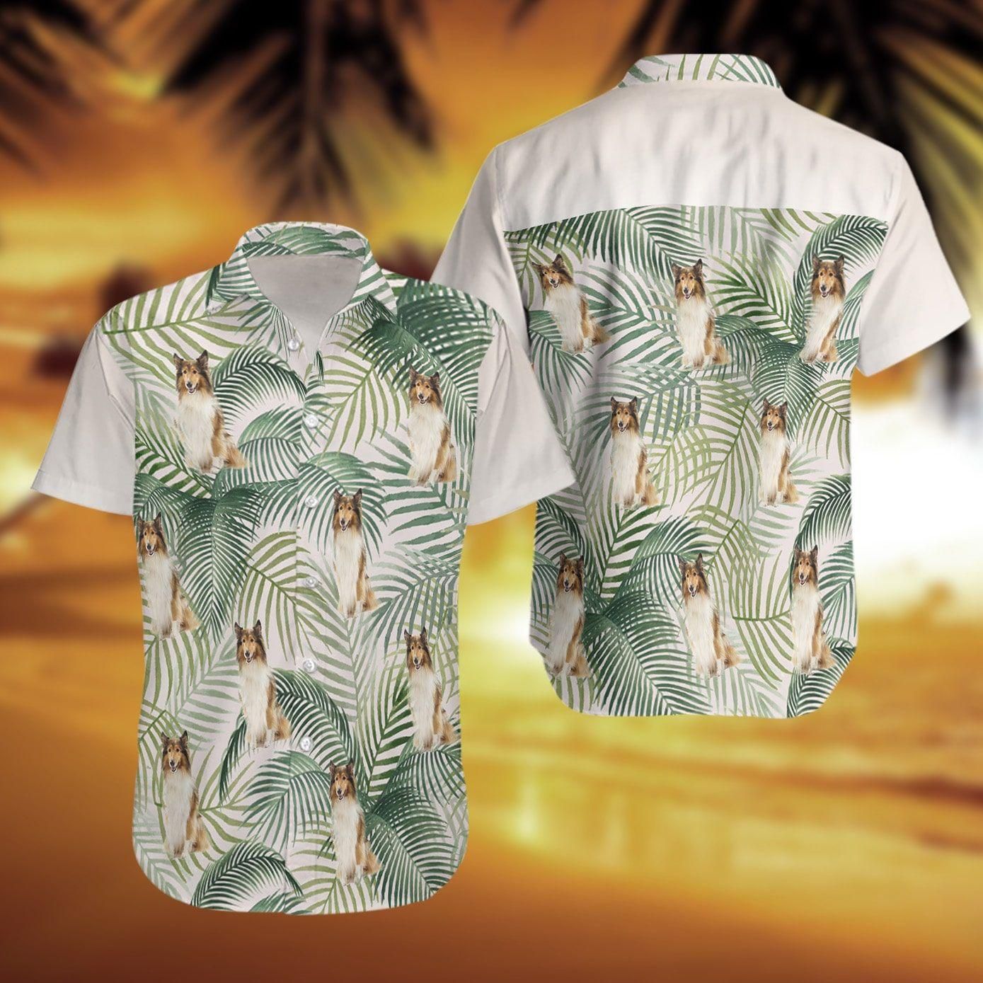 Shetland Sheepdog White Green Nice Design Hawaiian Shirt For Men Women