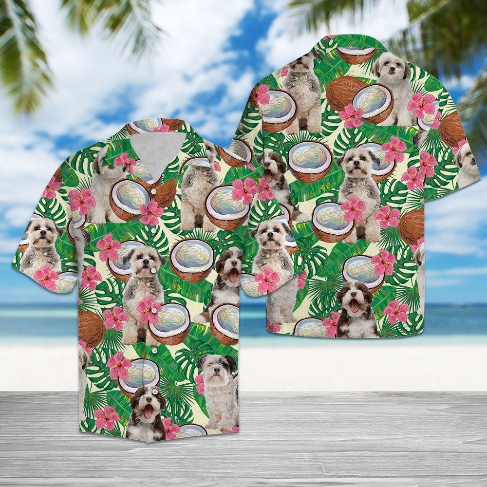 Shih Tzu Tropical Coconut Green Pink Best Design Hawaiian Shirt For Men Women