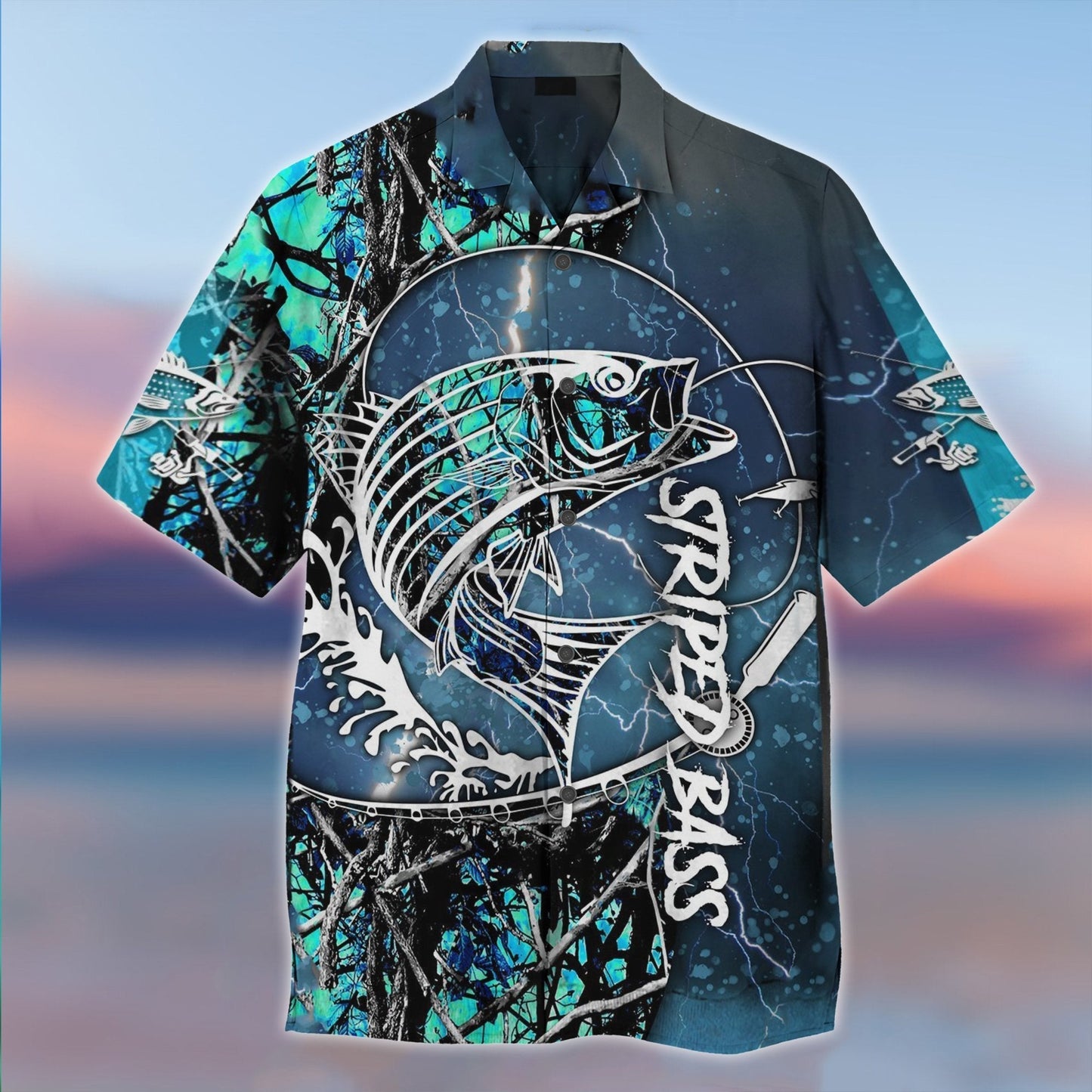 Striped Bass Fishing Water Camo Hawaiian Shirt