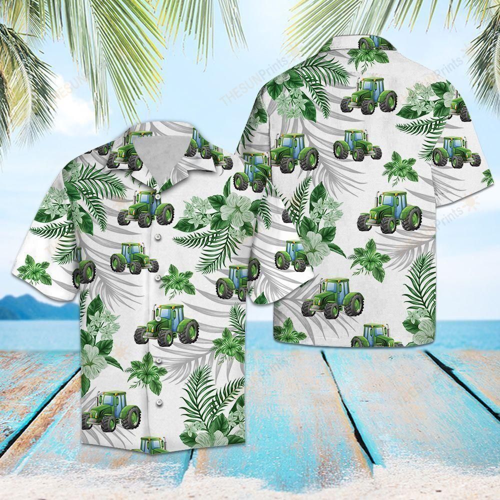 Tropical Green Tractor Green Unique Design Hawaiian Shirt