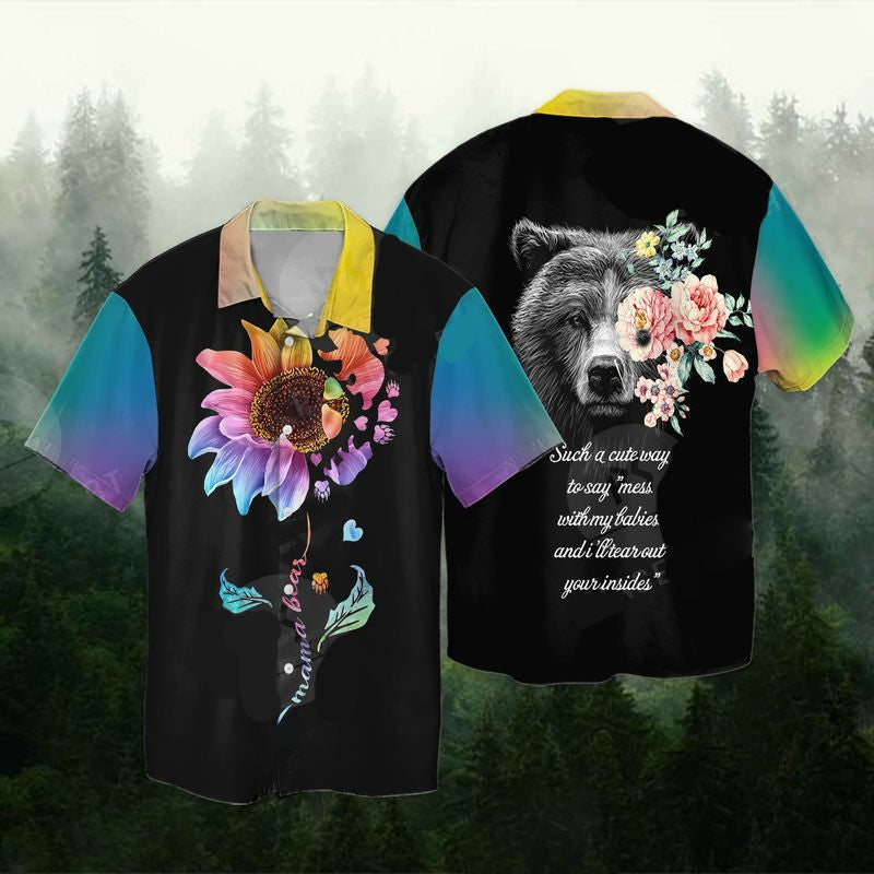 Mama Bear Such A Cute Way To say Mess With My Babies And I'll Tear Out Your Inside Graphic Print Short Sleeve