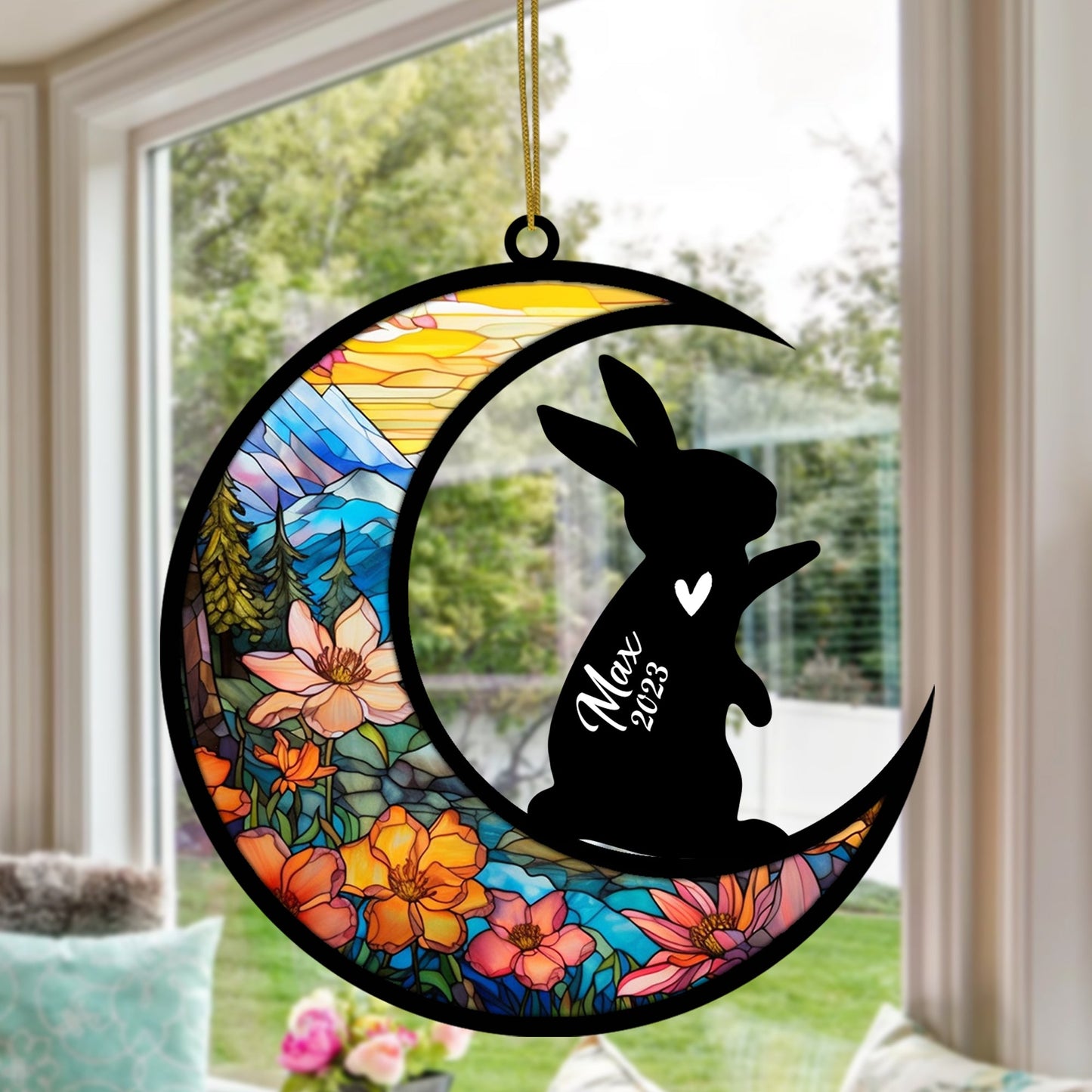 Custom Rabbit Memorial Suncatcher, Bereavement Gift for Rabbit Christmas Ornament with Name, Pet Loss Gifts for Bunny Lovers Loss of Rabbit Sympathy Gift, Rabbit Lover Gift
