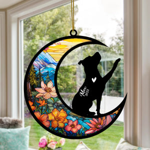 Personalized Pitbull Memorial Suncatcher Pitbull Christmas Ornament with Name Date, Pet Loss Stained Glass Light Catcher Dog Memorial Ornament Loss of Pet Sympathy Gift Dog Bereavement Gift