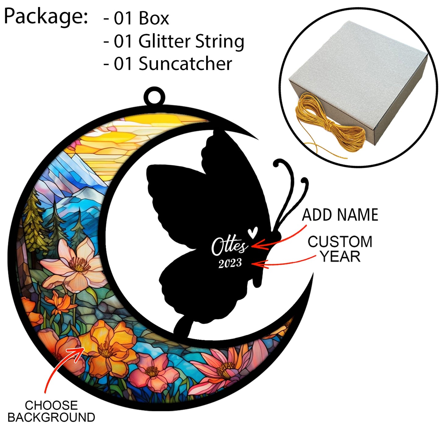 Butterfly Memorial Suncatcher, Pet Loss Suncatcher, Bereavement Butterfly Loss Gift Personalized with Name Suncatcher Gifts for Butterfly Lovers Hanging Ornaments for Xmas, Car Decoration